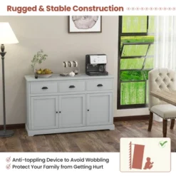 Costway 3 Drawers Sideboard Buffet Cabinet Console Table Kitchen Storage Cupboard Gray -Costway GUEST a792a694 7bbd 495c 91ff 036651944e9d