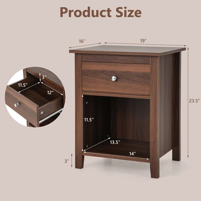Costway Nightstand Bedside Table With Drawer & Open Shelf For Living Room Bedroom Walnut/Brown 4 Costway Nightstand Bedside Table With Drawer & Open Shelf For Living Room Bedroom Walnut/Brown - Image 2