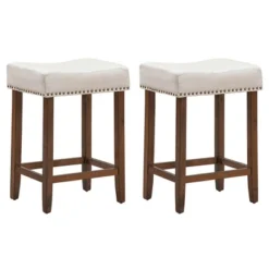 Costway Set Of 2 Nailhead Saddle Bar Stools 24'' Height W/ Fabric Seat & Wood Legs BeigeGray -Costway GUEST a82c7e83 59cb 4a6e 9db9 db86b90bd8d2