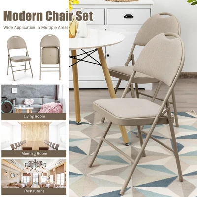 Costway 6 Pack Folding Chairs Portable Padded Office Kitchen Dining Chairs Beige 6 Costway 6 Pack Folding Chairs Portable Padded Office Kitchen Dining Chairs Beige - Image 4