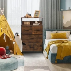 Costway 4 Drawer Dresser Tall Wide Storage Organizer Unit W/ Wooden Top Fabric Bins 14 Costway 4 Drawer Dresser Tall Wide Storage Organizer Unit W/ Wooden Top Fabric Bins -Costway GUEST a8a82837 10ab 4c50 ac38 d04bd35dd918