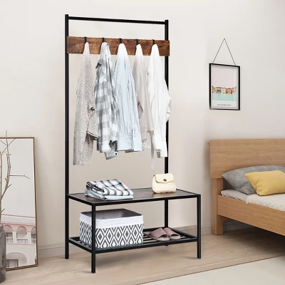 COSTWAY 3 In 1 Industrial Coat Rack Shoe Bench Entryway Hall Tree Storage Shelf W/ Hooks 3 COSTWAY 3 In 1 Industrial Coat Rack Shoe Bench Entryway Hall Tree Storage Shelf W/ Hooks