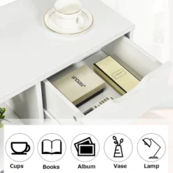 Costway 3-tier Side Table W/Storage Shelf&Drawer Space-saving Nightstand White -Costway GUEST a8b4e743 eef6 480e ba2a 1bd3b82246d0