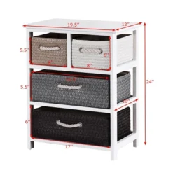 Costway Storage Drawer Unit 4 Woven Basket Cabinet Chest Bedside Table Nightstand