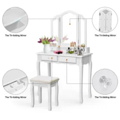 Costway Makeup Table Stool Set Tri Folding Mirror Vanity WhiteBlack -Costway GUEST a91b7d6d b759 4cf6 a1b4 2798e41c3b9c