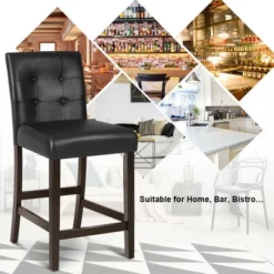 Costway Set Of 2 Bar Stools 25inch Counter Height Barstool Pub Chair Rubber Wood Black -Costway GUEST a9345048 2e57 40ff ae2a 679af8dd7269