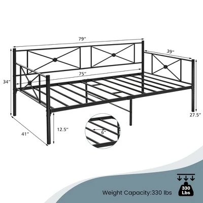 Costway Twin Metal Daybed Frame With Slats Classic Mattress Foundation Bed Sofa WhiteBlack 4 Costway Twin Metal Daybed Frame With Slats Classic Mattress Foundation Bed Sofa WhiteBlack - Image 2