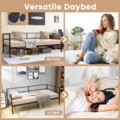 Costway Twin Daybed Sofa Bed Frame Metal Platform With Headboard For Guest - Living Room -Costway GUEST a9526e9e 3d4f 4464 a593 b2382d1340ef