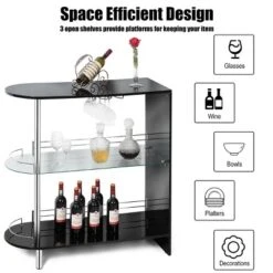Costway Wine Rack Unit W/Tempered Glass Shelf & Glass Holders Glossy Black -Costway GUEST a96c1baf 3498 4957 adcd 67adef0bae57