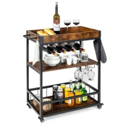 Costway 3-Tier Rolling Kitchen Cart Serving Trolley Wine Rack Removable Tray -Costway GUEST a977cdfc 16a8 469c b77f 73ae15ccd727
