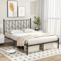 Costway Full/Qween/Twin Size Metal Platform Bed Frame Vintage Headboard Mattress Foundation Black -Costway GUEST a97e31b1 b046 463a ad19 abbd5dcdd049