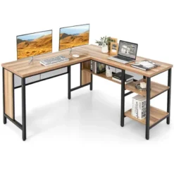 Costway Industrial L-Shaped Corner Computer Desk Office Workstation W/ Storage Shelves -Costway GUEST a98b9d8c c15f 405a 8303 e799c46baa5b