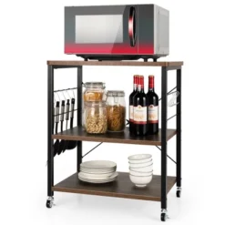 Costway 3-Tier Kitchen Baker's Rack Microwave Oven Storage Cart W/ Hook -Costway GUEST a9bf8133 d31b 4f52 9c8a 83f19ab1a9fe