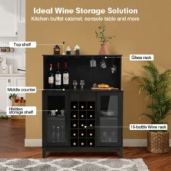 Costway 2-Door Buffet Bar Cabinet Kitchen Storage Sideboard Wine Rack Glass Holder GreyBlack -Costway GUEST a9c432f3 308e 438d acf6 7ac22426247e