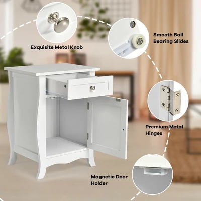 Costway 2PCS Accent End Table With Drawer Storage Cabinet Nightstand White 9 Costway 2PCS Accent End Table With Drawer Storage Cabinet Nightstand White - Image 7