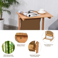Costway Bamboo Sofa Table Laptop Desk Coffee Snack End Table Bedside Table W/Storage Bag -Costway GUEST a9e793fd 1cfd 4a69 956b 79078862f477