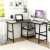 Costway L Shaped Corner Computer Desk Study Table W/Storage Shelves Black/Rustic Brown -Costway GUEST a9e7ed41 30b3 40b6 ab0c 4c0766fb9bbe
