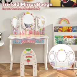 Costway Kids Vanity Princess Makeup Dressing Table Chair Set W/ Tri-fold Mirror White -Costway GUEST a9f40336 37e6 4bac a59e 85f2e8a3e0a8