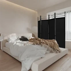 Costway 6 FT 4-Panel Folding Room Divider Freestanding Privacy Screen Steel Frame BrownBlackWhite