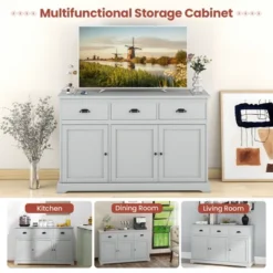 Costway 3 Drawers Sideboard Buffet Cabinet Console Table Kitchen Storage Cupboard Gray -Costway GUEST aa33188b 67bc 41f8 96aa 4ba6933dc4e6