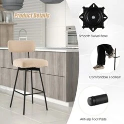 Costway Set Of 4 Swivel Bar Stools Bar Height Upholstered Kitchen Dining Chairs Gray/Beige -Costway GUEST aa369db6 17a0 4e44 8779 ac51c6ec2377