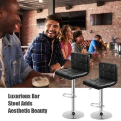 Costway Set Of 2 Bar Stools PU Leather Adjustable Barstool Swivel Pub Chairs Black Full Back -Costway GUEST aaa2fb99 f837 465e aaa7 03b7ec134971