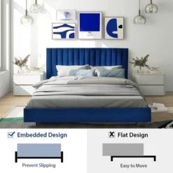 Costway Upholstered Bed Frame Full Size Modern Platform Bed With Vertical Channel Headboard No Box Spring Needed Navy/Grey -Costway GUEST aacfb8fe e396 43c4 99f1 70cc5546a38b