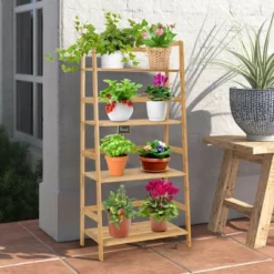 Costway 4-Tier Bookshelf Bamboo Ladder Shelf Bathroom Shelves Storage Plant Stand Rack -Costway GUEST aaf6f011 7988 4179 9c97 e1dbfcb24e42