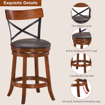 Costway Set Of 4 Bar Stools Swivel 25'' Dining Bar Chairs With Rubber Wood Legs 9 Costway Set Of 4 Bar Stools Swivel 25'' Dining Bar Chairs With Rubber Wood Legs - Image 7