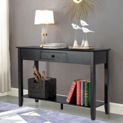 Costway Console Table With Drawer Shelf 2 Tier Sofa Side Accent Table Black -Costway GUEST ab786458 53a3 4586 bd8d 503fad269307