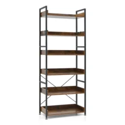 Costway 6-Tier Bookshelf Open Display Shelves Storage Rack Metal Frame With 4 Hooks Rustic -Costway GUEST ab84846a 6ef5 4300 8375 65b81b72711b