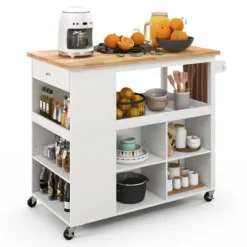 Costway Kitchen Island Trolley Cart On Wheels With Storage Open Shelves & Drawer White/Brown -Costway GUEST ab8f7379 0ee9 49e1 8609 1faf9f7069c6