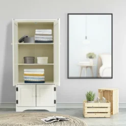 Costway Accent Storage Cabinet Adjustable Shelves Antique 2 Door Floor Cabinet White -Costway GUEST ab97caff 7566 46bc bbe9 f7b603929a69