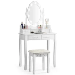 Costway Makeup Vanity Dressing Table Set W/10 Dimmable Bulbs Cushioned Stool -Costway GUEST abf3b224 e21c 4dee 90b0 9ad559e0144b