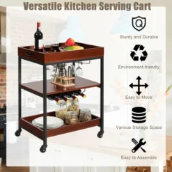 Costway 3 Tier Trolley Cart Kitchen Island Serving Bar Cart W/ Glass Holder & Wine Rack -Costway GUEST ac11f90c 8f05 43a1 8f34 be2749bf607a
