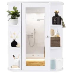 Costway Bathroom Cabinet Single Door Shelves Wall Mount Cabinet W/ Mirror Organizer -Costway GUEST ac1b671c d629 4ddc 898b abc2f1c13e79