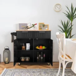 Costway Rolling Kitchen Cart Island Heavy Duty Storage Trolley Cabinet Utility Black -Costway GUEST ac253ecf ca27 405d 87c9 47ea06d34a27