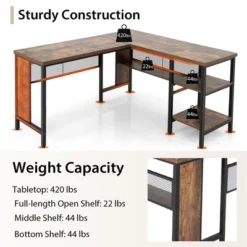Costway Industrial L-Shaped Corner Computer Desk Office Workstation W/ Storage Shelves -Costway GUEST ac2c955a bdeb 44f1 a368 ef7c379a6db2