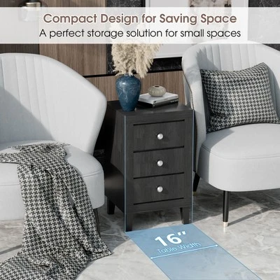 Costway Nightstand Sofa Side Coffee Table With 3 Drawer For Bedroom Living Room Black/Grey/White 8 Costway Nightstand Sofa Side Coffee Table With 3 Drawer For Bedroom Living Room Black/Grey/White - Image 6