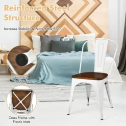 Costway Set Of 4 Tolix Style Metal Dining Side Chair Wood Seat Stackable Cafe Bistro -Costway GUEST ac4e6c30 4929 4b39 a6f5 cec11108f53a