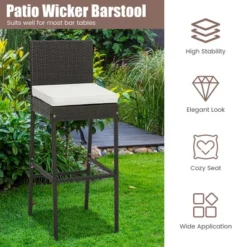 Costway Patio Wicker Barstools Bar Height Chairs W/ Cushions Backyard Off White -Costway GUEST ac52b6a4 82cd 4bf1 9a16 61804b7d4994