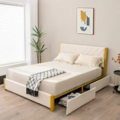 Costway FullQueen Size Upholstered Bed Frame Wooden Slatted Adjustable Headboard 4 Drawers -Costway GUEST ac5785d5 a954 496e b6f1 3acc6a5524cf