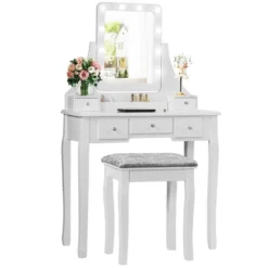 Costway Vanity Dressing Table Set W/ 10 Dimmable Bulbs Touch Switch Cushion Stool WhiteBlackBrown -Costway GUEST ac6ffc11 5a48 4f02 be82 1572f5add377