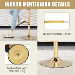 Costway Swivel Velvet Bar Stools Set Of 2 Upholstered Adjustable With Woven Backrest Grey/Beige/Yellow -Costway GUEST ac86c33e 4fd6 4bad 8387 7dfd18741b26