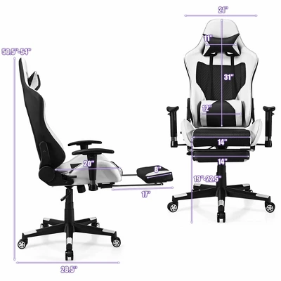 Costway Massage Gaming Chair Reclining Racing Office Computer Chair With Footrest White 3 Costway Massage Gaming Chair Reclining Racing Office Computer Chair With Footrest White