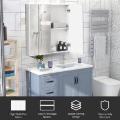 Costway Bathroom Cabinet Medicine Cabinet Wall Mount Double Door With Shelf And Mirror -Costway GUEST acb7372d 7bad 4e72 992a d8652b426ee5