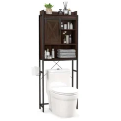 Costway Over-The-Toilet Storage Cabinet Bathroom Organizer W/ Sliding Barn Door RusticEspresso -Costway GUEST acc2712f 2a1d 4077 8c3a a3f7ffd4b0f6