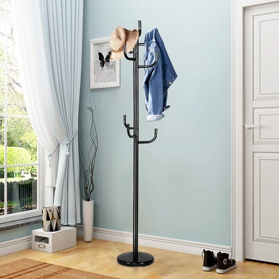 Costway Metal Coat Rack Hat Stand Tree Hanger Hall Umbrella Holder Hooks Black 5 Costway Metal Coat Rack Hat Stand Tree Hanger Hall Umbrella Holder Hooks Black - Image 3