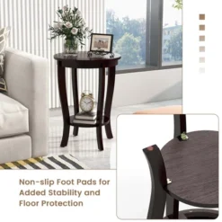 Costway 2-Tier End Table 18'' Round Compact Sofa Side Nightstand With Storage Shelf Espresso/White 18 Costway 2-Tier End Table 18'' Round Compact Sofa Side Nightstand With Storage Shelf Espresso/White -Costway GUEST acd6435f 84ab 415d ad8a c15ac1309092