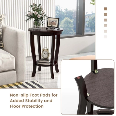 Costway 2-Tier End Table 18'' Round Compact Sofa Side Nightstand With Storage Shelf Espresso/White 9 Costway 2-Tier End Table 18'' Round Compact Sofa Side Nightstand With Storage Shelf Espresso/White - Image 7